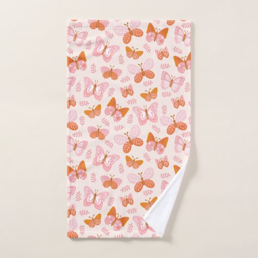 Cute Pink Oranje Boho Butterfly Pattern Bad Handdoek (Handdoek)