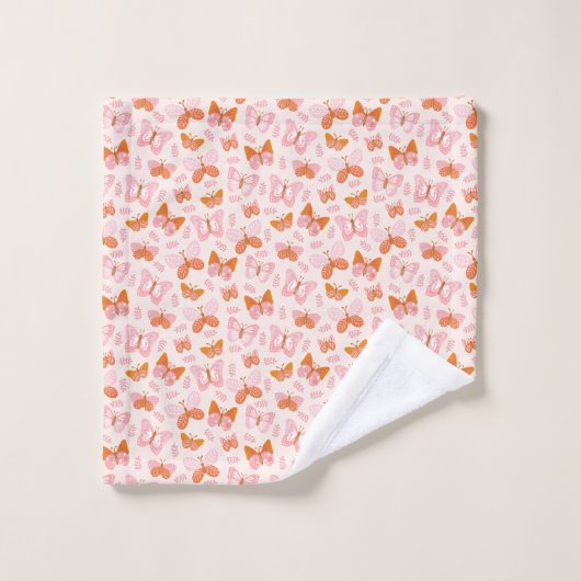 Cute Pink Oranje Boho Butterfly Pattern Bad Handdoek (Wasdoekje)
