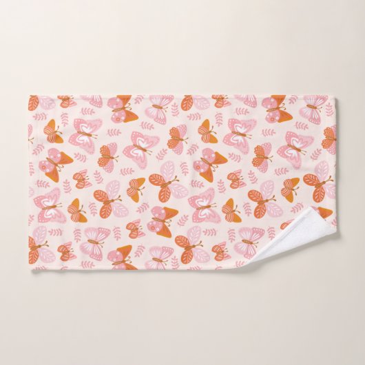 Cute Pink Oranje Boho Butterfly Pattern Bad Handdoek (Handdoek)