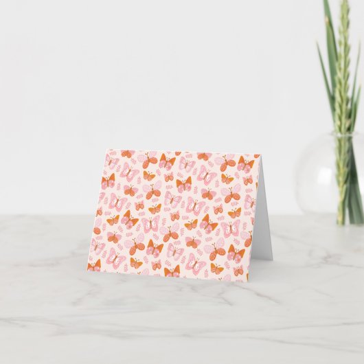 Cute Pink Oranje Boho Butterfly Pattern Bedankkaart (Voorkant)