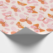 Cute Pink Oranje Boho Butterfly Pattern Cadeaupapier (Hoek)