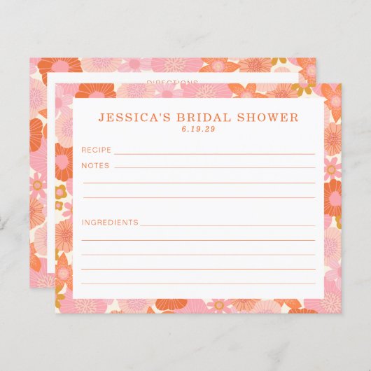 Cute Pink Oranje Flowers Vrijgezellenfeest Recipe  (Voorkant / Achterkant)