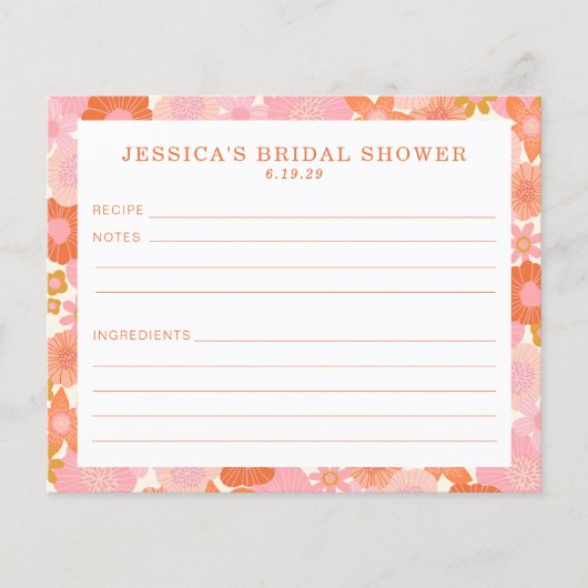 Cute Pink Oranje Flowers Vrijgezellenfeest Recipe  (Voorkant)