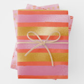 Cute Pink Oranje Gold Kerstfeestdag Inpakpapier Vel (In situ)