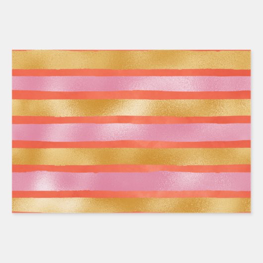 Cute Pink Oranje Gold Kerstfeestdag Inpakpapier Vel (Voorkant)