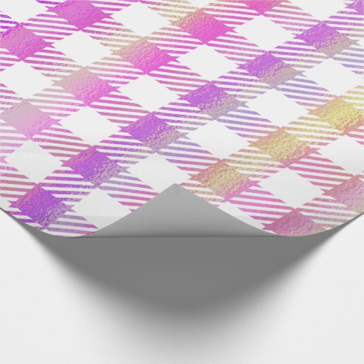 Cute Pink Oranje Iridescent Gingham Pattern Cadeaupapier (Hoek)