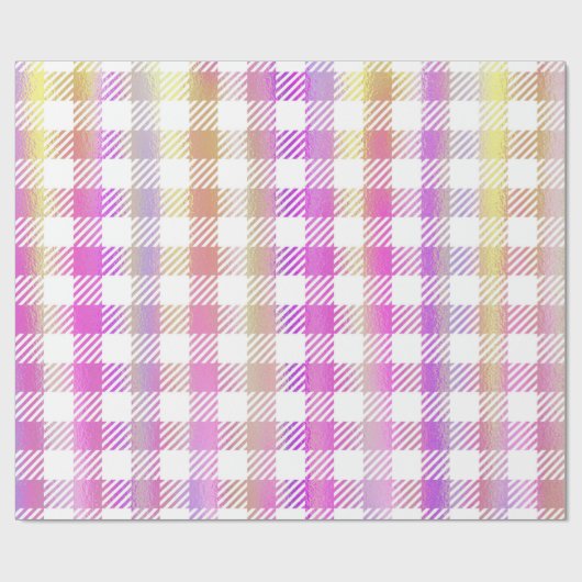 Cute Pink Oranje Iridescent Gingham Pattern Cadeaupapier (Vlak)