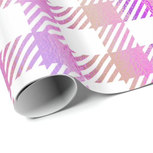Cute Pink Oranje Iridescent Gingham Pattern Cadeaupapier (Rol Hoek)