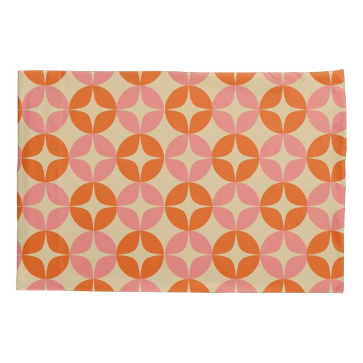 Cute Pink Oranje Mid Century Mod Geometric Patroon Kussensloop (Achterkant)
