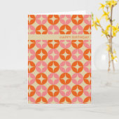 Cute Pink Oranje Mid Mod Geometric Birthday Kaart (Gele Bloem)