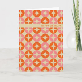 Cute Pink Oranje Mid Mod Geometric Birthday Kaart