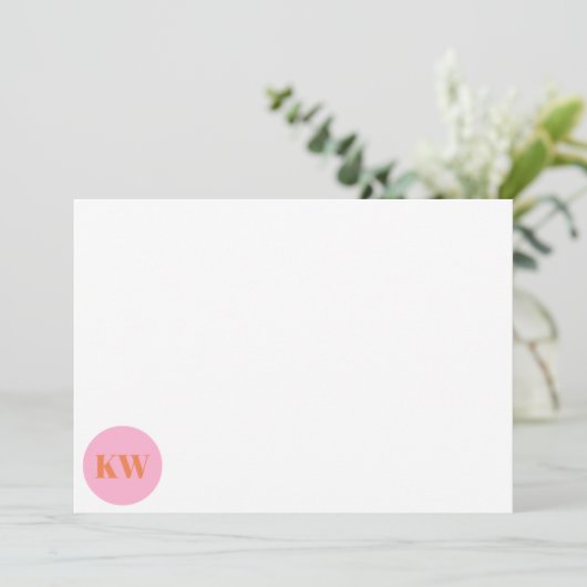 Cute Pink Oranje Monogram Initialen Gepersonalisee Bedankkaart (Staand voorkant)