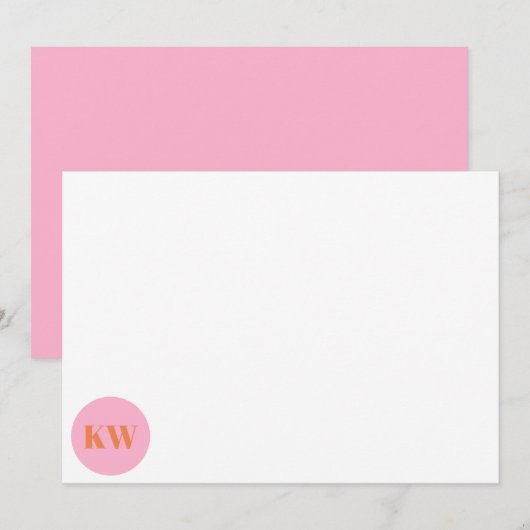 Cute Pink Oranje Monogram Initialen Gepersonalisee Bedankkaart (Voorkant / Achterkant)