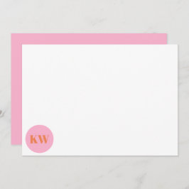 Cute Pink Oranje Monogram Initialen Gepersonalisee Bedankkaart
