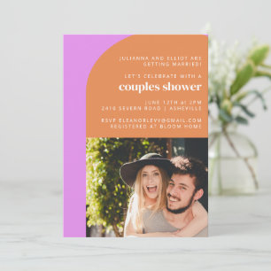 Cute Pink Oranje Retro Arch Photo Couples Shower Kaart