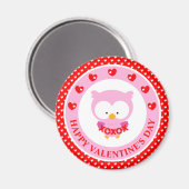 Cute Pink Owl and Hearts Valentijnsdag Magneet (Voorkant / Achterkant)