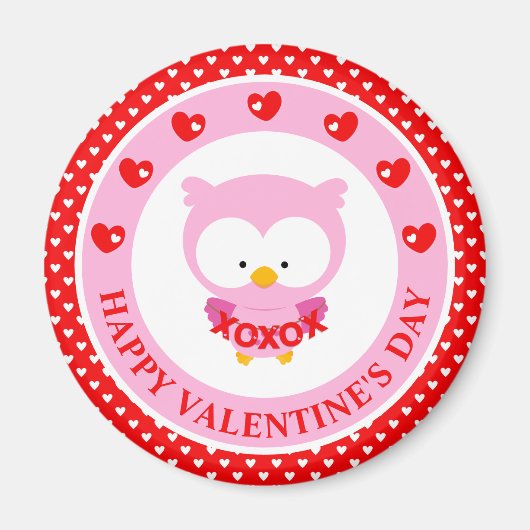 Cute Pink Owl and Hearts Valentijnsdag Magneet (Voorkant)