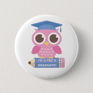 Cute Pink Owl and Pencil, ik ben een pre-K Afstude Ronde Button 5,7 Cm