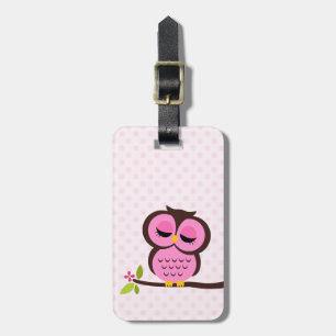 Cute Pink Owl Bagagelabel
