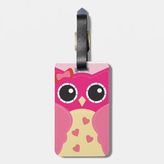 Cute Pink Owl Bagagelabel (Achterkant verticaal)
