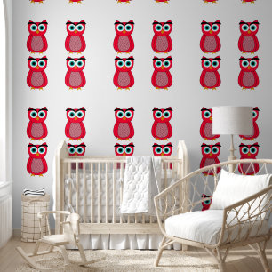 Cute Pink Owl Behang