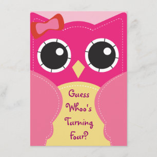 Cute Pink Owl Birthday of Baby shower Invitation Kaart