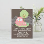 Cute Pink Owl Bossen Baby shower Geslacht Kaart (Staand voorkant)