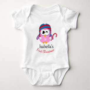 Cute Pink Owl Candy Cane Baby's Eerste Kerstmis Romper