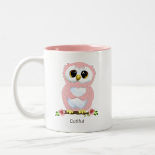Cute Pink Owl Cartoon & kalligrafie Tweekleurige Koffiemok