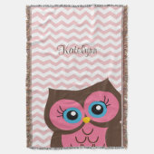 Cute Pink Owl Chevron Zigzag Custom Throw Blanket Deken (Voorkant Verticaal)