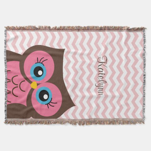 Cute Pink Owl Chevron Zigzag Custom Throw Blanket Deken (Voorkant)
