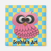 Cute Pink Owl Child's Artwork Magnet (Voorkant)