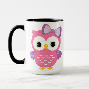 Cute Pink Owl combo mok met gepersonaliseerde naam