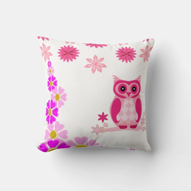 Cute Pink Owl Decorative White Throw Pillow Kussen (Voorkant)