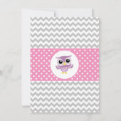 Cute Pink Owl Family Gray Chevron Girl Baby shower Kaart (Achterkant)