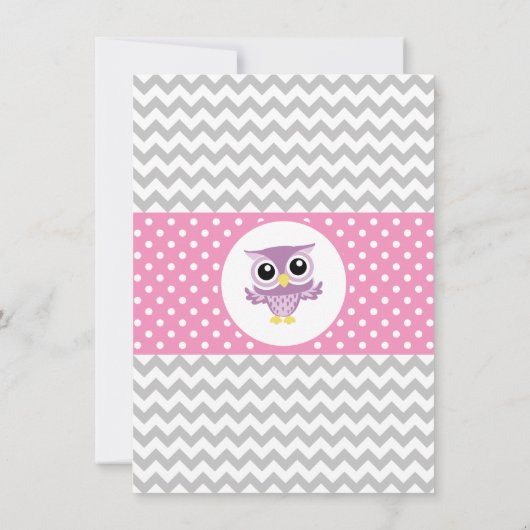 Cute Pink Owl Family Gray Chevron Girl Baby shower Kaart (Achterkant)