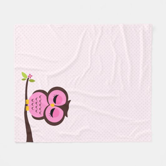 Cute Pink Owl Fleece Deken (Voorkant (Horizontaal))