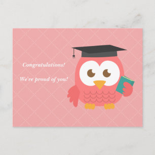 Cute Pink Owl for Afstuderen Aankondigingskaart