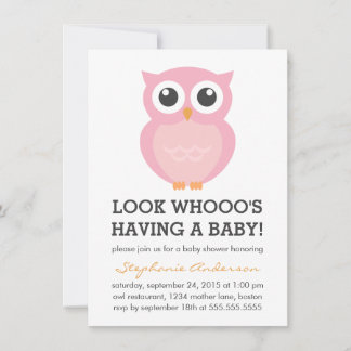 Cute Pink Owl Girl Baby Shower Invitations Kaart