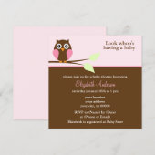 Cute Pink Owl Girl Baby shower Kaart (Voorkant / Achterkant)