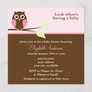 Cute Pink Owl Girl Baby shower Kaart