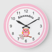 Cute Pink Owl Grote Klok (Voorkant)