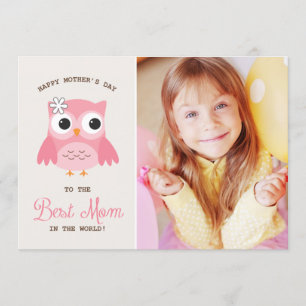 Cute Pink Owl Happy Moederdag Kaart