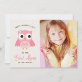 Cute Pink Owl | Happy Moederdag Kaart (Voorkant)