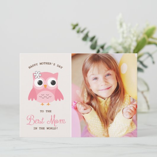 Cute Pink Owl | Happy Moederdag Kaart (Staand voorkant)