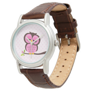 Cute Pink Owl Horloge