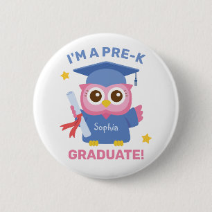 Cute Pink Owl, ik ben een Pre-K Afstuderen, Gepers Ronde Button 5,7 Cm