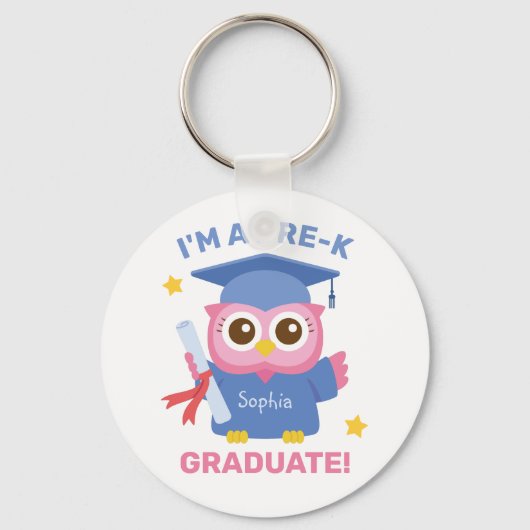 Cute Pink Owl, ik ben een Pre-K Afstuderen, Gepers Sleutelhanger (Voorkant)