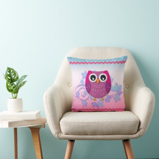 Cute Pink Owl Illustration Sierkussen (Stoel)