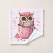 Cute Pink Owl in een beker gevlekt Bad Handdoek (Wasdoekje)